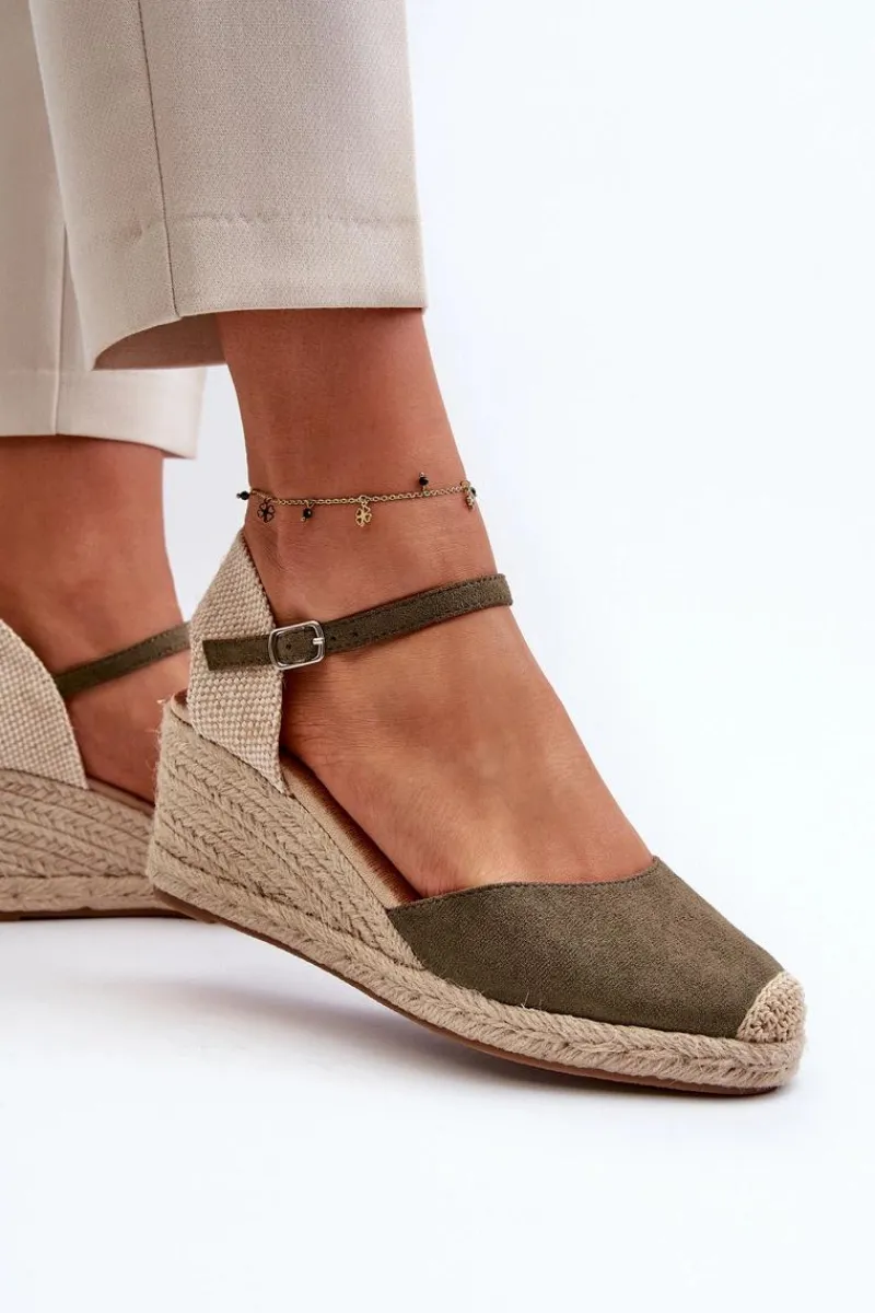 Outlet Zamszowe Sandałki Espadryle Na Koturnie Zielone Cammer Damskie Sandały Na Koturnie