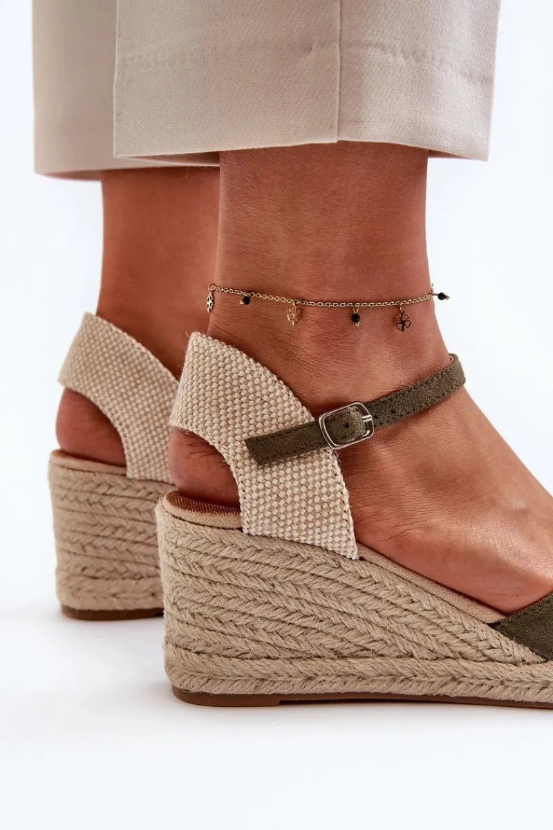 Outlet Zamszowe Sandałki Espadryle Na Koturnie Zielone Cammer Damskie Sandały Na Koturnie