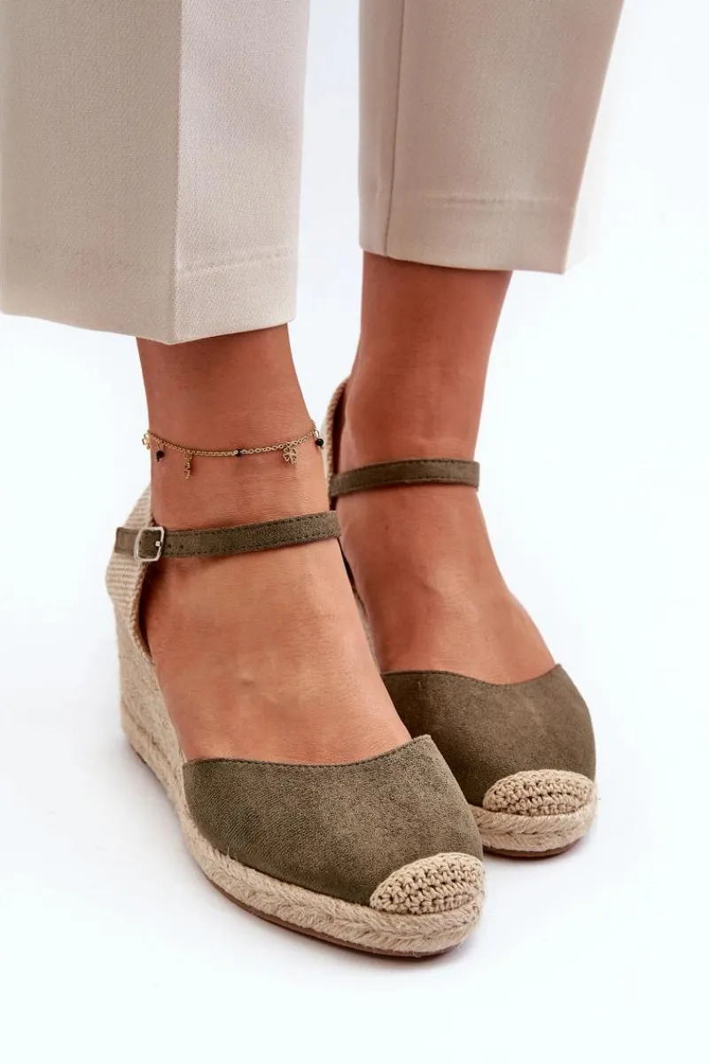 Outlet Zamszowe Sandałki Espadryle Na Koturnie Zielone Cammer Damskie Sandały Na Koturnie