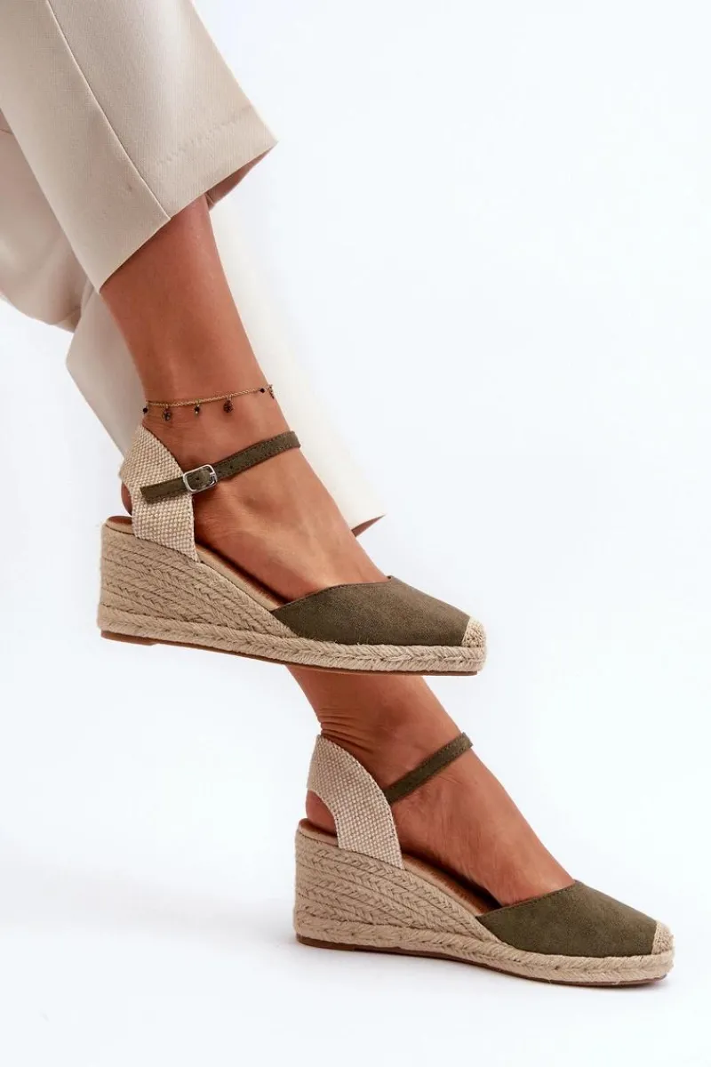 Outlet Zamszowe Sandałki Espadryle Na Koturnie Zielone Cammer Damskie Sandały Na Koturnie