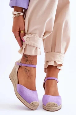 Hot Boto Zamszowe Sandałki Espadryle Na Koturnie Fioletowe Cammer