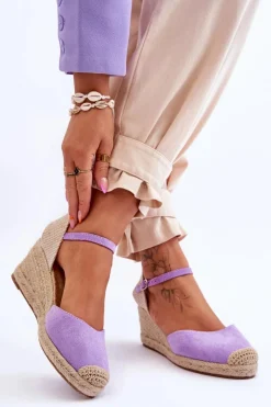 Hot Boto Zamszowe Sandałki Espadryle Na Koturnie Fioletowe Cammer