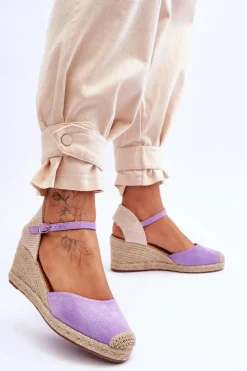 Hot Boto Zamszowe Sandałki Espadryle Na Koturnie Fioletowe Cammer