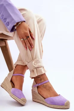 Hot Boto Zamszowe Sandałki Espadryle Na Koturnie Fioletowe Cammer