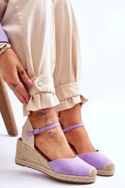 Hot Boto Zamszowe Sandałki Espadryle Na Koturnie Fioletowe Cammer