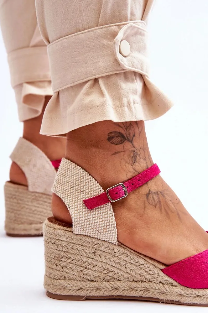 Boto Zamszowe Sandałki Espadryle Na Koturnie Fuksja Cammer