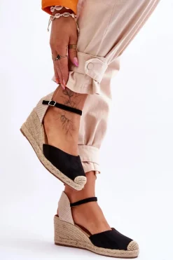 Online Boto Zamszowe Sandałki Espadryle Na Koturnie Czarne Cammer