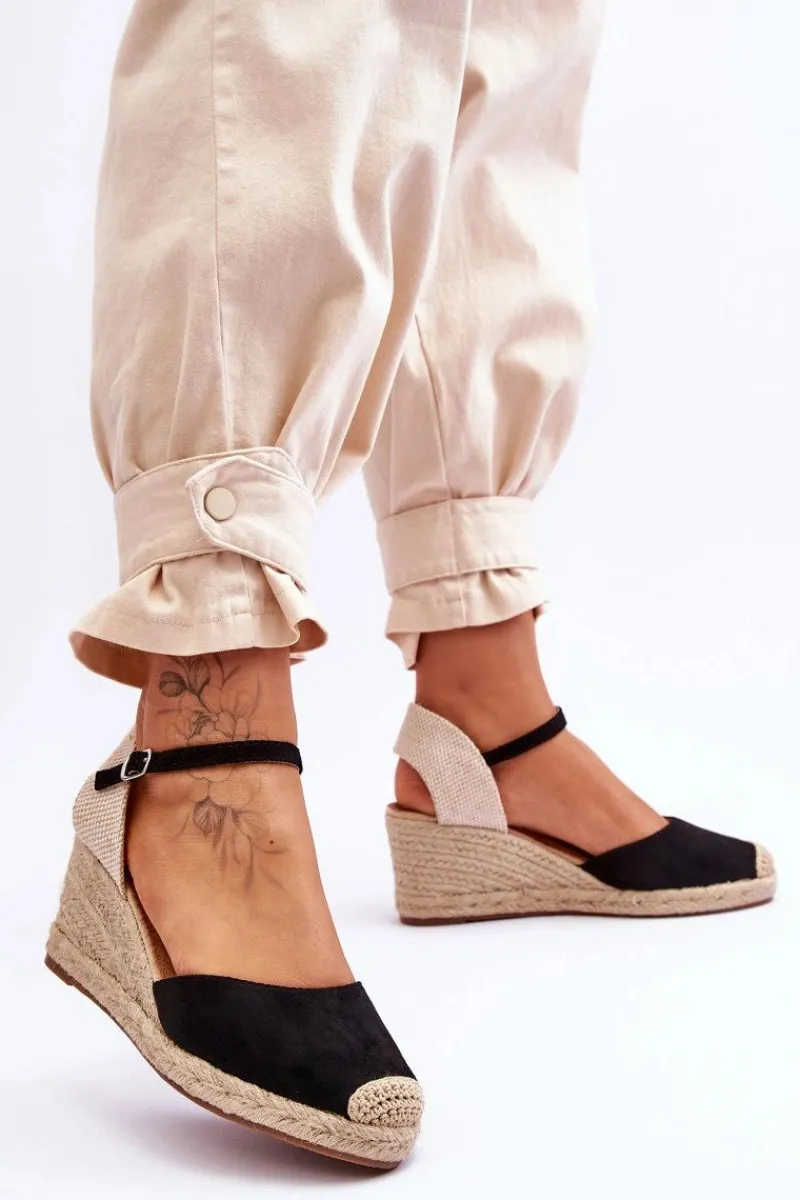 Online Boto Zamszowe Sandałki Espadryle Na Koturnie Czarne Cammer