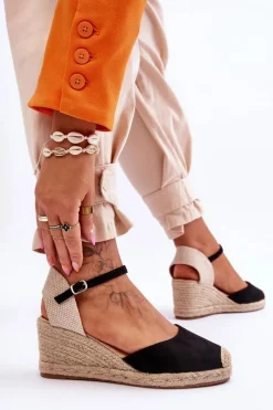 Online Boto Zamszowe Sandałki Espadryle Na Koturnie Czarne Cammer