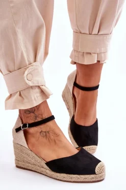 Online Boto Zamszowe Sandałki Espadryle Na Koturnie Czarne Cammer