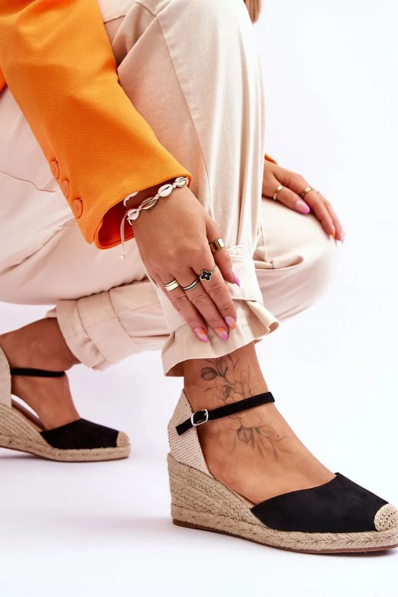 Online Boto Zamszowe Sandałki Espadryle Na Koturnie Czarne Cammer