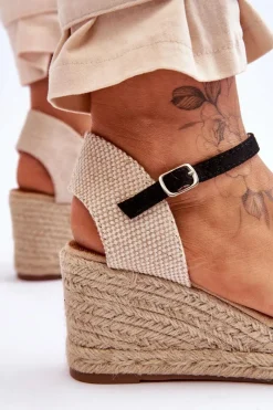Online Boto Zamszowe Sandałki Espadryle Na Koturnie Czarne Cammer