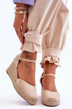 Sandały Na Koturnie>Boto Zamszowe Sandałki Espadryle Na Koturnie Beżowe Cammer