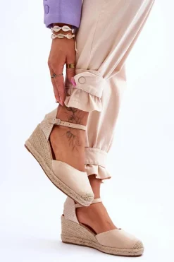 Sandały Na Koturnie>Boto Zamszowe Sandałki Espadryle Na Koturnie Beżowe Cammer