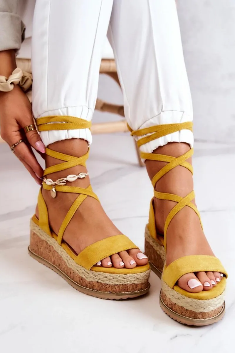 Best Zamszowe Sandałki Espadryle Na Koturnie Żółte Shanny Damskie Sandały Na Koturnie