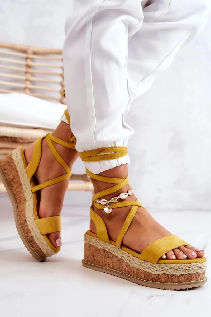 Best Zamszowe Sandałki Espadryle Na Koturnie Żółte Shanny Damskie Sandały Na Koturnie
