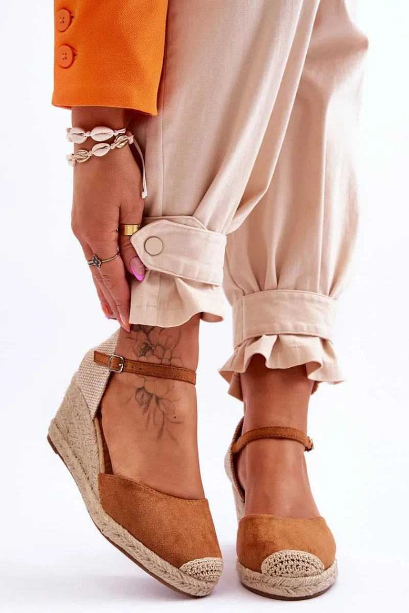 Hot Zamszowe Sandałki Espadryle Na Koturnie Camel Cammer Damskie Sandały Na Koturnie