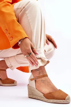 Hot Zamszowe Sandałki Espadryle Na Koturnie Camel Cammer Damskie Sandały Na Koturnie