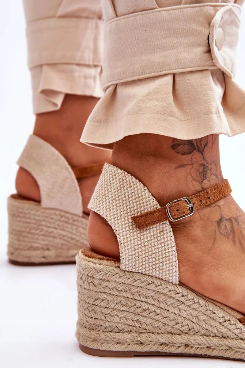 Hot Zamszowe Sandałki Espadryle Na Koturnie Camel Cammer Damskie Sandały Na Koturnie