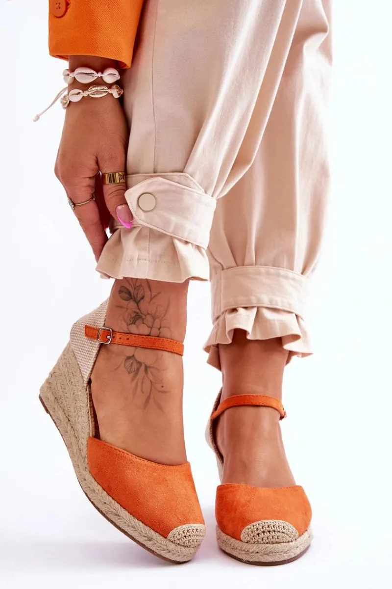 Best Boto Zamszowe Sandałki Espadryle Na Koturnie Pomarańczowe Cammer