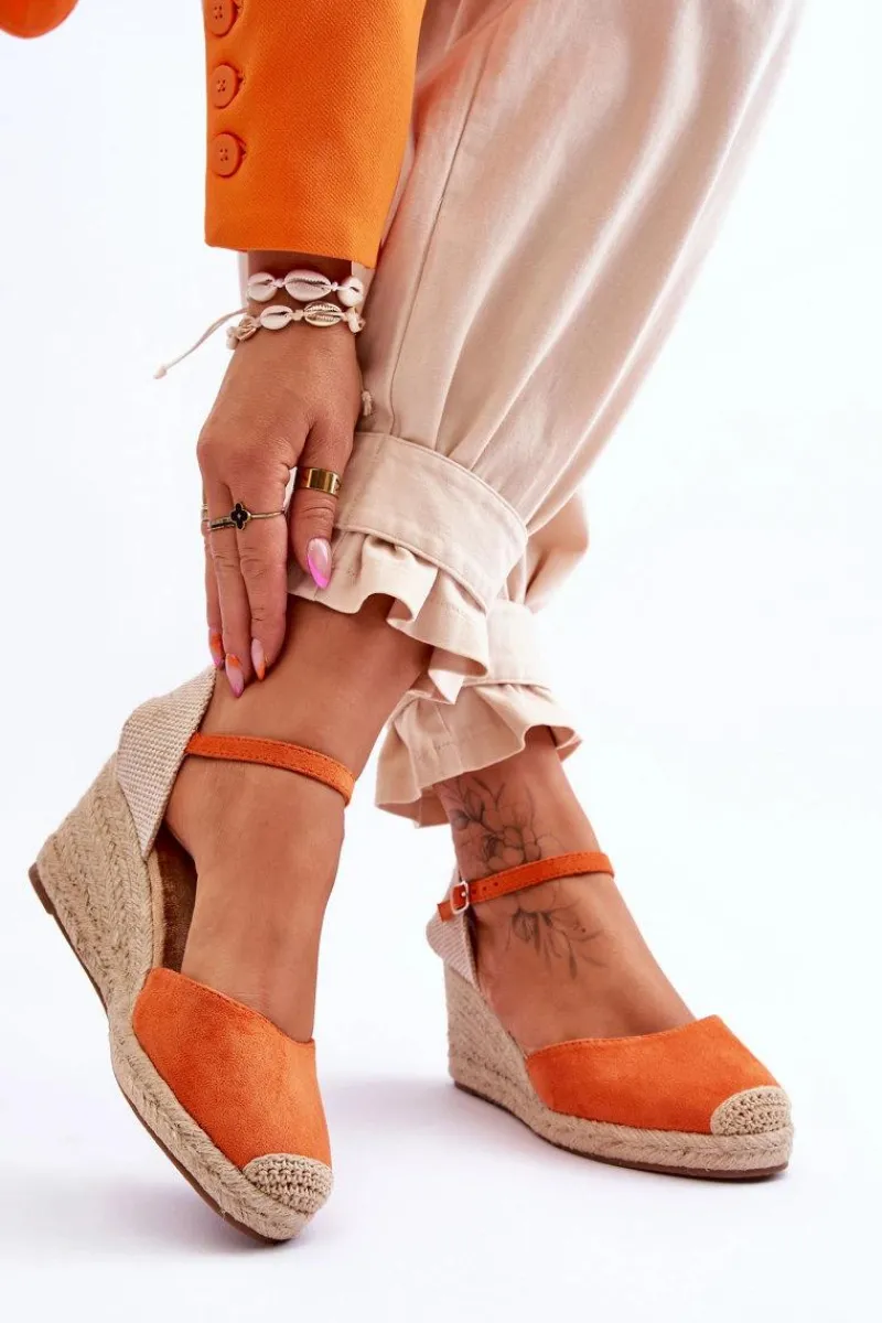 Best Boto Zamszowe Sandałki Espadryle Na Koturnie Pomarańczowe Cammer