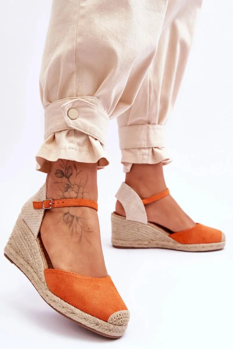 Best Boto Zamszowe Sandałki Espadryle Na Koturnie Pomarańczowe Cammer