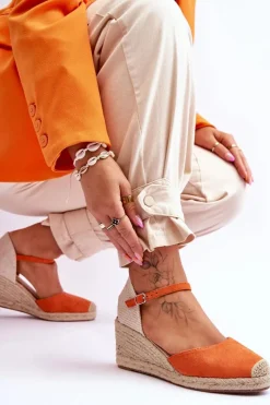 Best Boto Zamszowe Sandałki Espadryle Na Koturnie Pomarańczowe Cammer