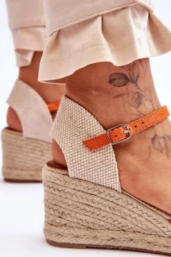 Best Boto Zamszowe Sandałki Espadryle Na Koturnie Pomarańczowe Cammer