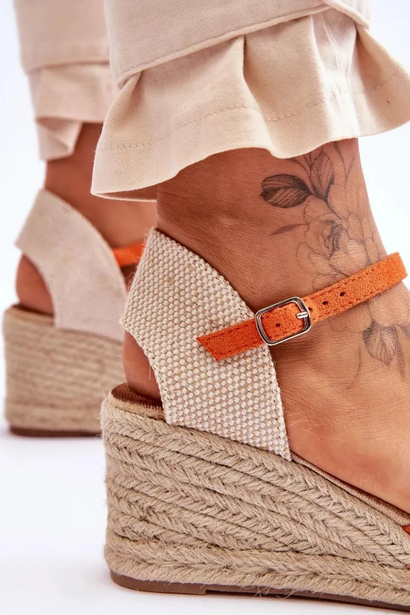 Best Boto Zamszowe Sandałki Espadryle Na Koturnie Pomarańczowe Cammer
