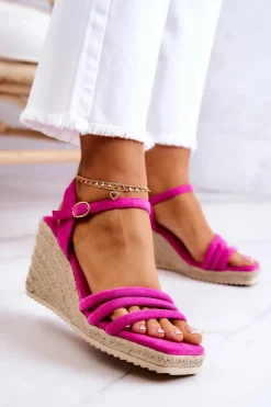 Discount Zamszowe Sandałki Na Koturnie Różowe Louisiana Damskie Sandały Na Koturnie