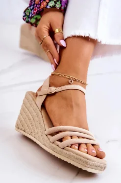 Online Zamszowe Sandałki Na Koturnie Beżowe Louisiana Damskie Sandały Na Koturnie