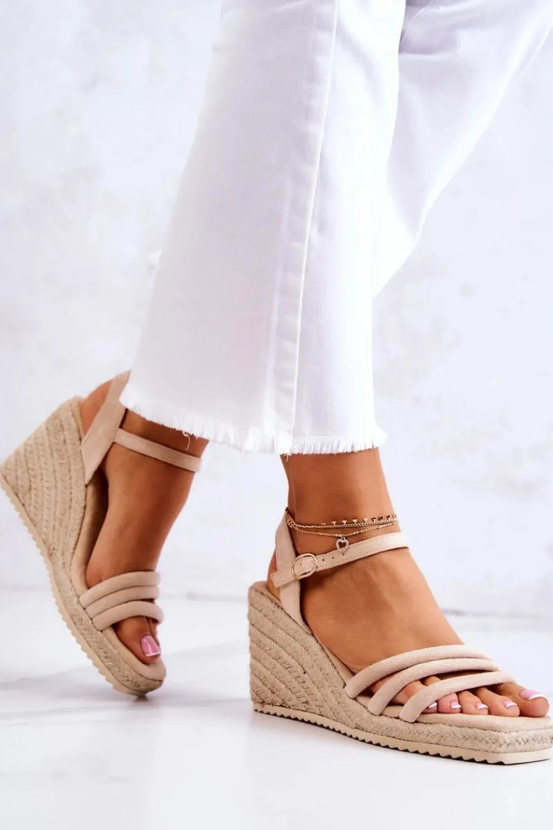 Online Zamszowe Sandałki Na Koturnie Beżowe Louisiana Damskie Sandały Na Koturnie