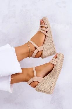 Online Zamszowe Sandałki Na Koturnie Beżowe Louisiana Damskie Sandały Na Koturnie