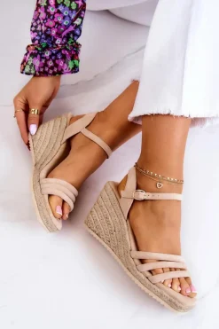 Online Zamszowe Sandałki Na Koturnie Beżowe Louisiana Damskie Sandały Na Koturnie