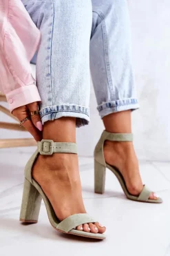 Best Zamszowe Sandałki Na Obcasie Jasnozielone Jacqueline Damskie Sandały Na Obcasie