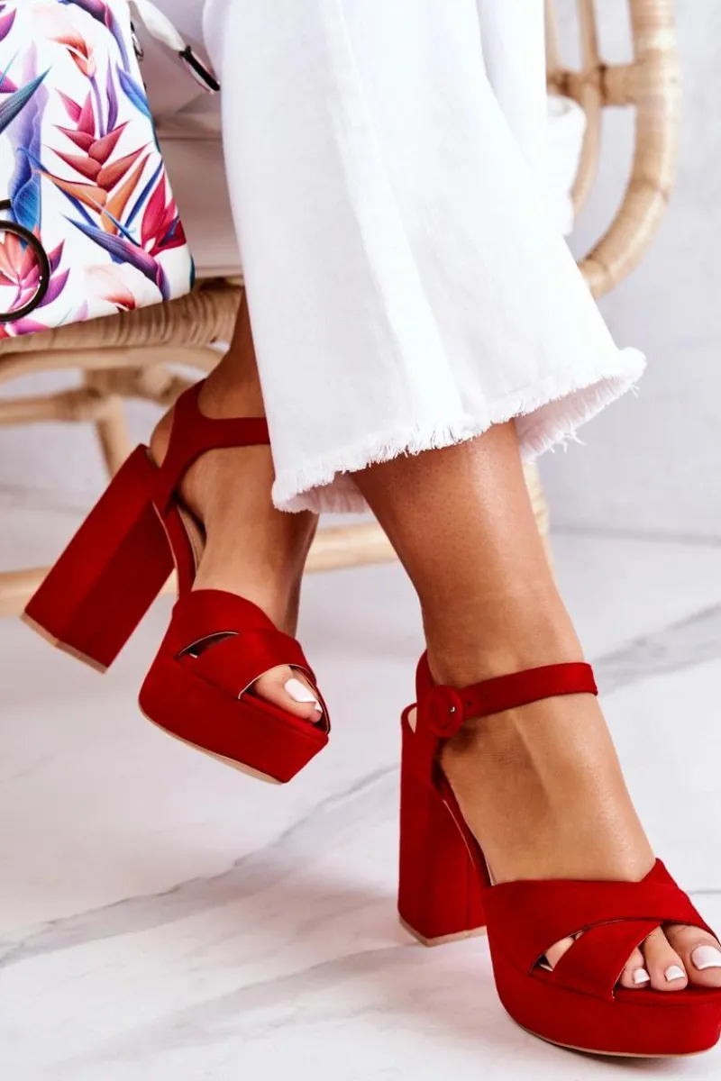 Zamszowe Sandałki Na Obcasie Czerwone Semilla Damskie Sandały Na Obcasie