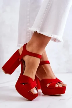 Zamszowe Sandałki Na Obcasie Czerwone Semilla Damskie Sandały Na Obcasie