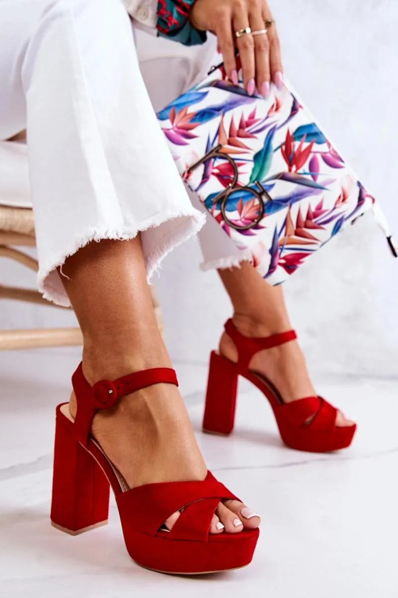 Zamszowe Sandałki Na Obcasie Czerwone Semilla Damskie Sandały Na Obcasie