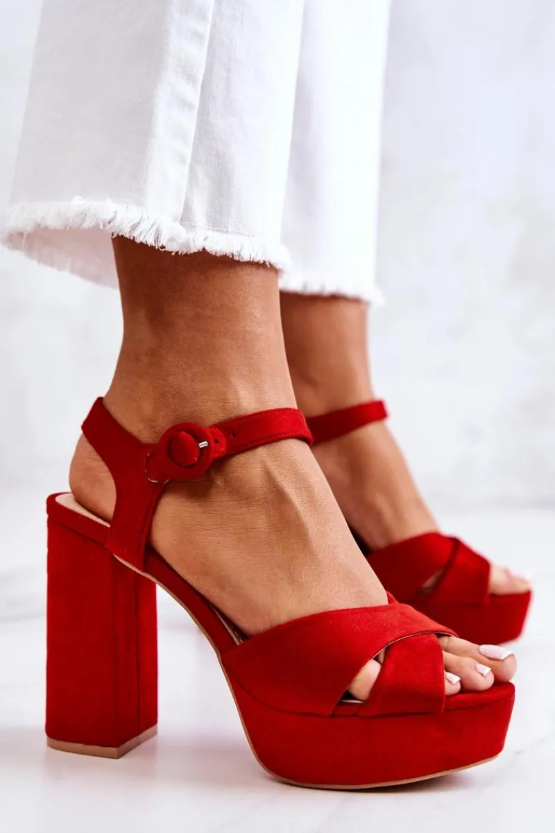 Zamszowe Sandałki Na Obcasie Czerwone Semilla Damskie Sandały Na Obcasie