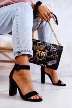 Sandały Na Obcasie>Boto Zamszowe Sandałki Na Obcasie Czarne Jacqueline