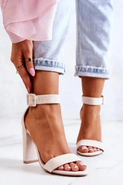 Boto Zamszowe Sandałki Na Obcasie Beżowe Jacqueline