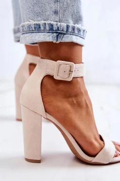 Boto Zamszowe Sandałki Na Obcasie Beżowe Jacqueline