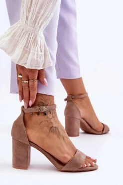 Sandały Na Obcasie>Boto Zamszowe Sandałki Na Obcasie Ciemnobeżowe Madame