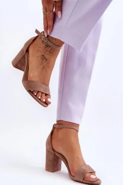 Sandały Na Obcasie>Boto Zamszowe Sandałki Na Obcasie Ciemnobeżowe Madame