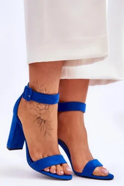 Outlet Zamszowe Sandałki Na Obcasie Ciemnoe Jacqueline Damskie Sandały Na Obcasie