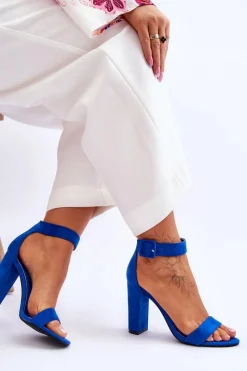 Outlet Zamszowe Sandałki Na Obcasie Ciemnoe Jacqueline Damskie Sandały Na Obcasie