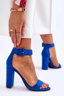 Outlet Zamszowe Sandałki Na Obcasie Ciemnoe Jacqueline Damskie Sandały Na Obcasie