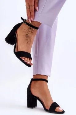 Sandały Na Obcasie>Boto Zamszowe Sandałki Na Obcasie Czarne Madame