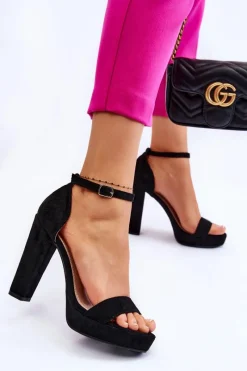 Sandały Na Obcasie>Boto Zamszowe Sandałki Na Słupku Czarne Spectacular
