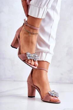 Sandały Na Obcasie>Boto Zamszowe Sandałki Na Słupku Z Ozdobą Różowe Milessa